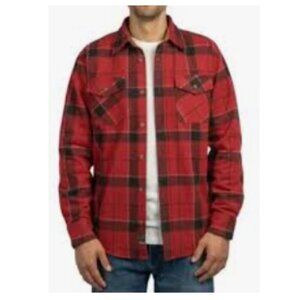 Jachs NY Flannel Shirt Jacket Men's S Red Plaid Corduroy Trim Red Black NWOT